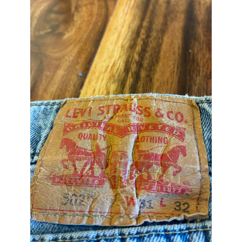 Levis 502 Regular Taper Light Wash Raw Hem Jeans Mens W31 L32 Distressed - Picture 4 of 9